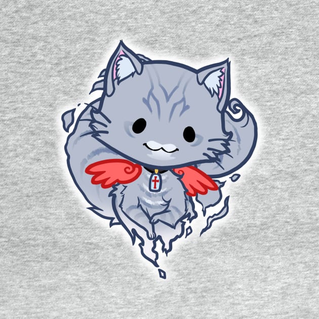 Halloween Chibi Winged Kitty - Grey Tabby Ghost Cat by theghostfire